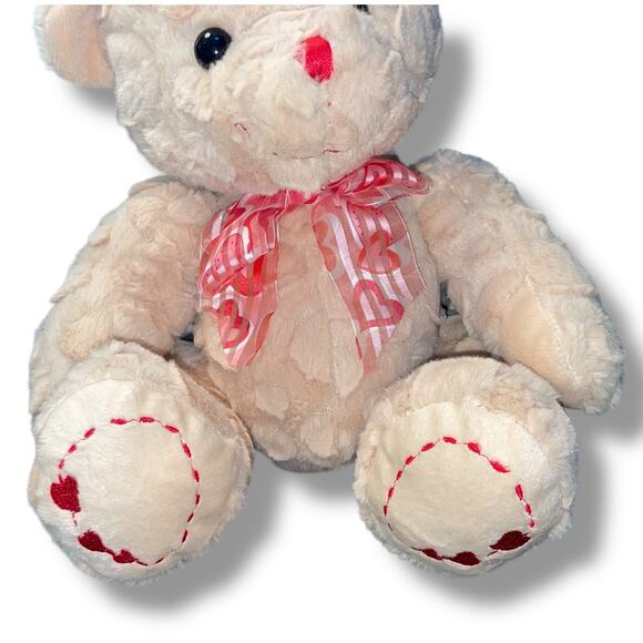 Goffa Teddy Bear Plush 11" Heart Bow Ribbon Embroidered Textured Nursery Toy - Picture 4 of 10